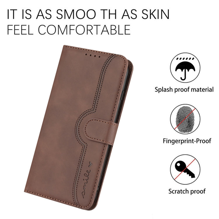 For OnePlus 12 Heart Pattern Skin Feel Leather Phone Case(Brown) - OnePlus Cases by buy2fix | Online Shopping UK | buy2fix