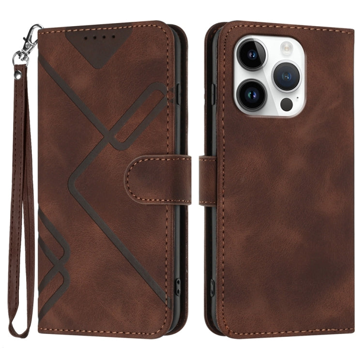 For iPhone 16 Pro Line Pattern Skin Feel Leather Phone Case(Coffee) - iPhone 16 Pro Cases by buy2fix | Online Shopping UK | buy2fix