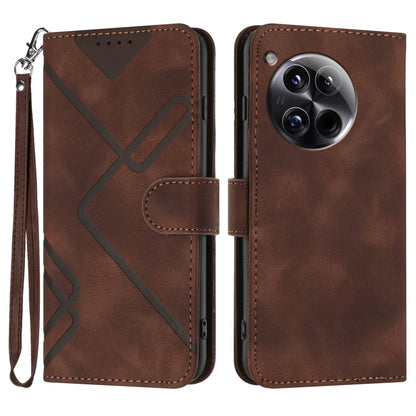 For OnePlus 12 Line Pattern Skin Feel Leather Phone Case(Coffee) - OnePlus Cases by buy2fix | Online Shopping UK | buy2fix