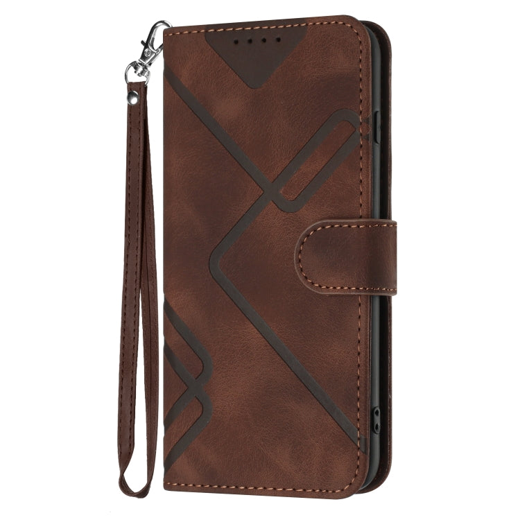 For OnePlus 12 Line Pattern Skin Feel Leather Phone Case(Coffee) - OnePlus Cases by buy2fix | Online Shopping UK | buy2fix