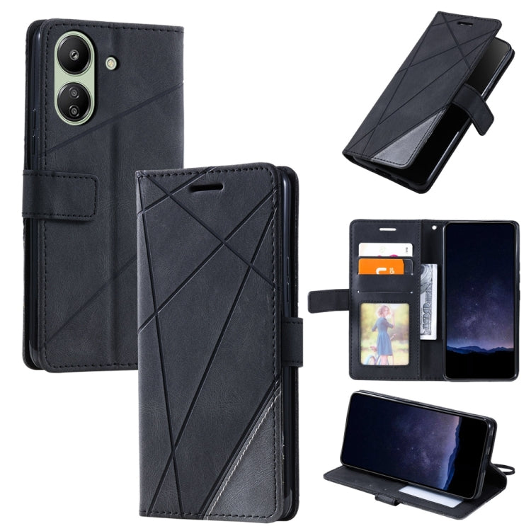 For Xiaomi Redmi 13C Skin Feel Splicing Leather Phone Case(Black) - 13C Cases by buy2fix | Online Shopping UK | buy2fix