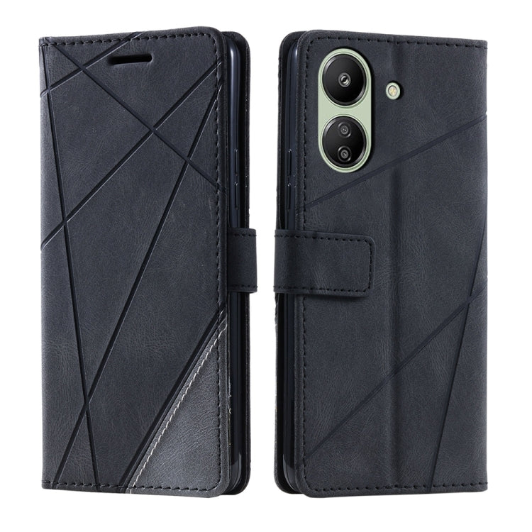 For Xiaomi Redmi 13C Skin Feel Splicing Leather Phone Case(Black) - 13C Cases by buy2fix | Online Shopping UK | buy2fix