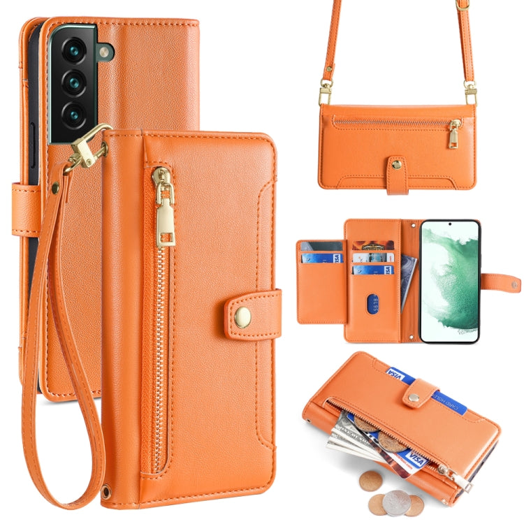 For Samsung Galaxy S22+ 5G Sheep Texture Cross-body Zipper Wallet Leather Phone Case(Orange) - Galaxy S22+ 5G Cases by buy2fix | Online Shopping UK | buy2fix