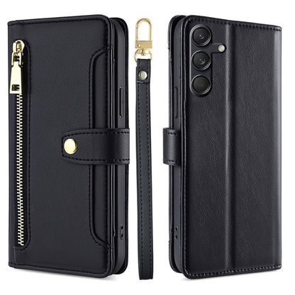 For Samsung Galaxy M55 5G Sheep Texture Cross-body Zipper Wallet Leather Phone Case(Black) - Galaxy Phone Cases by buy2fix | Online Shopping UK | buy2fix