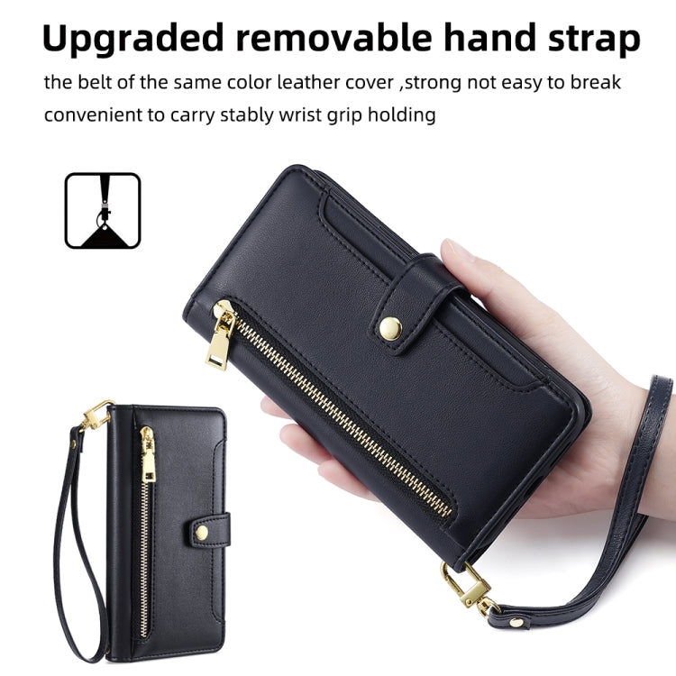 For Samsung Galaxy M55 5G Sheep Texture Cross-body Zipper Wallet Leather Phone Case(Black) - Galaxy Phone Cases by buy2fix | Online Shopping UK | buy2fix