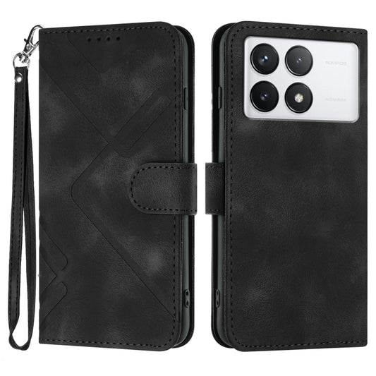 For Xiaomi Redmi K70 Line Pattern Skin Feel Leather Phone Case(Black) - K70 Cases by buy2fix | Online Shopping UK | buy2fix