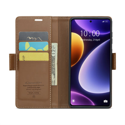 For Xiaomi Poco F5 5G/Redmi Note 12 Turbo 5G CaseMe 023 Butterfly Buckle Litchi Texture RFID Anti-theft Leather Phone Case(Brown) - Xiaomi Cases by CaseMe | Online Shopping UK | buy2fix