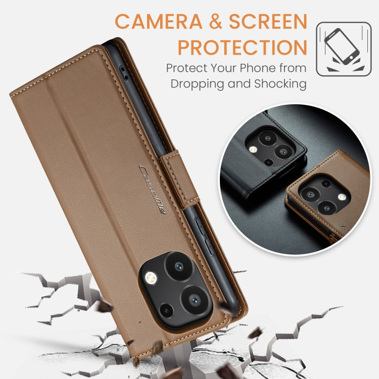 For Xiaomi Redmi Note 13 4G CaseMe 023 Butterfly Buckle Litchi Texture RFID Anti-theft Leather Phone Case(Brown) - Xiaomi Cases by CaseMe | Online Shopping UK | buy2fix