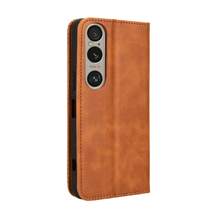 For Sony Xperia 1 VI 2024 Magnetic Buckle Retro Texture Leather Phone Case(Brown) - Sony Cases by buy2fix | Online Shopping UK | buy2fix