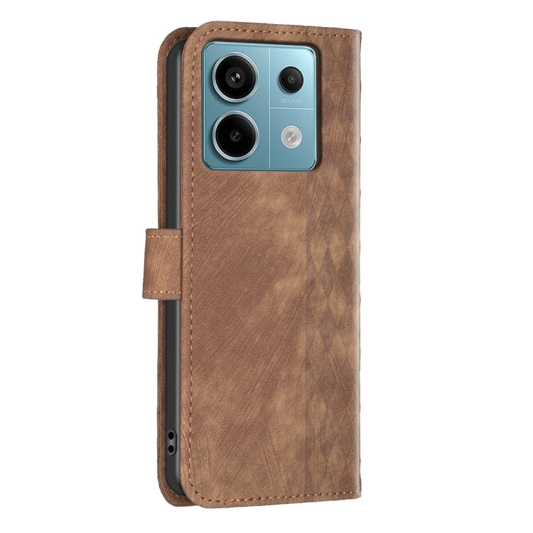 For Xiaomi Redmi Note 13 Pro 4G Global Plaid Embossed Leather Phone Case(Brown) - Note 13 Pro Cases by buy2fix | Online Shopping UK | buy2fix