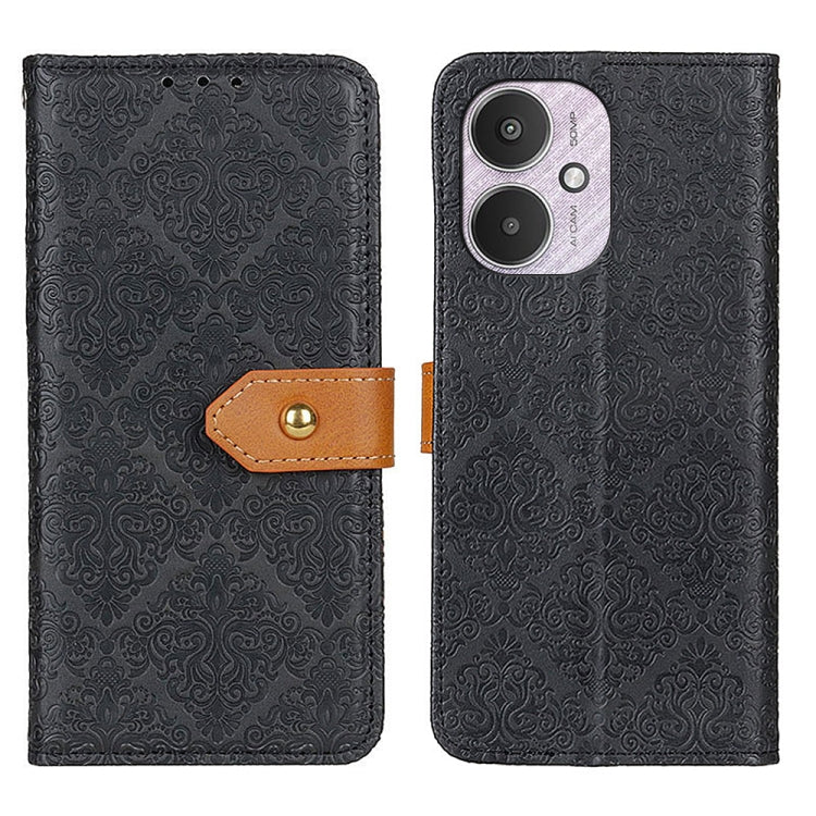 For Xiaomi Redmi 13C European Floral Embossed Leather Phone Case(Black) - 13C Cases by buy2fix | Online Shopping UK | buy2fix