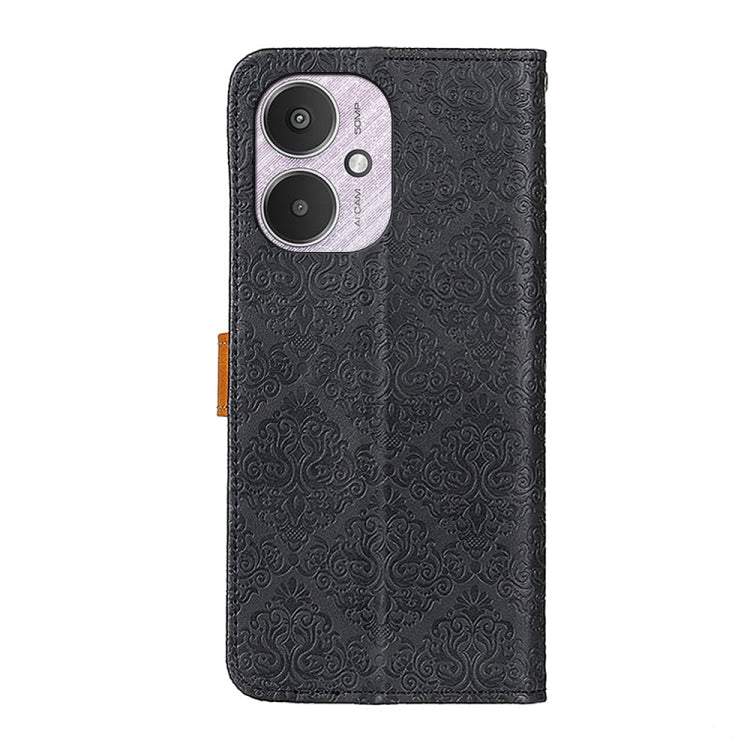 For Xiaomi Redmi 13C European Floral Embossed Leather Phone Case(Black) - 13C Cases by buy2fix | Online Shopping UK | buy2fix