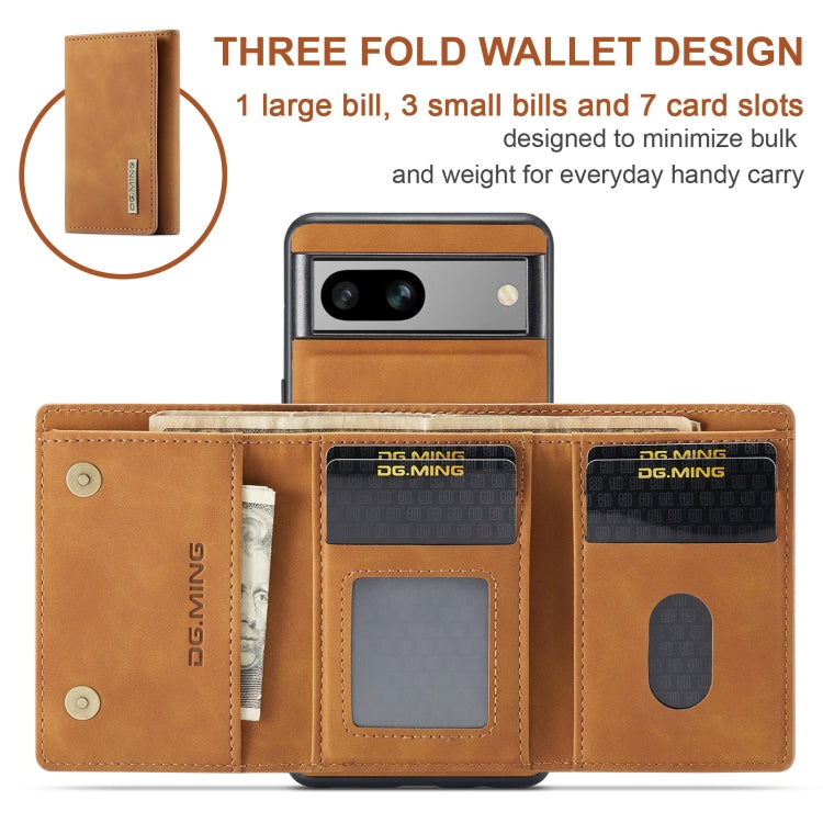 For Google Pixel 8A DG.MING M1 Series 3-Fold Multi Card Wallet + Magnetic Phone Case(Brown) - Google Cases by DG.MING | Online Shopping UK | buy2fix