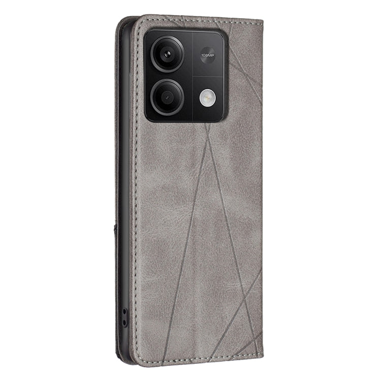 For Xiaomi Redmi Note 13 Rhombus Texture Magnetic Leather Phone Case(Grey) - Xiaomi Cases by buy2fix | Online Shopping UK | buy2fix