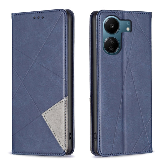 For Xiaomi Redmi 13C Rhombus Texture Magnetic Leather Phone Case(Blue) - 13C Cases by buy2fix | Online Shopping UK | buy2fix