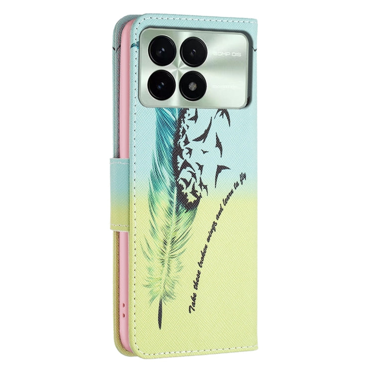 For Xiaomi Redmi K70 / K70 Pro Colored Drawing Pattern Leather Phone Case(Feather) - K70 Pro Cases by buy2fix | Online Shopping UK | buy2fix