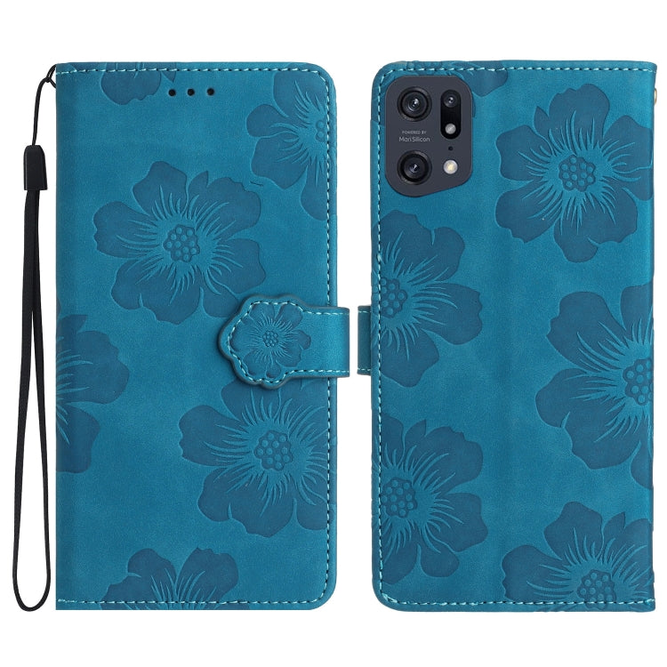 For OPPO Find X5 Flower Embossing Pattern Leather Phone Case(Blue) - OPPO Cases by buy2fix | Online Shopping UK | buy2fix