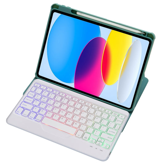 For iPad 10th Gen 10.9 2022 F10BS 360 Rotation Acrylic Transparent Bluetooth Keyboard Leather Case With Backlight(Green) - Universal by buy2fix | Online Shopping UK | buy2fix