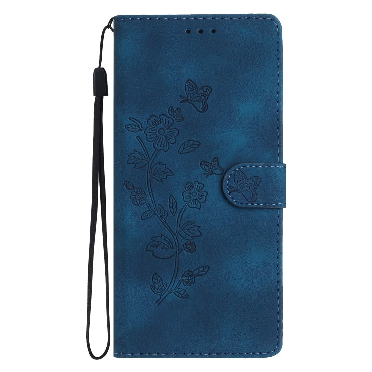 For iPhone 16 Plus Flower Butterfly Embossing Pattern Leather Phone Case(Blue) - iPhone 16 Plus Cases by buy2fix | Online Shopping UK | buy2fix