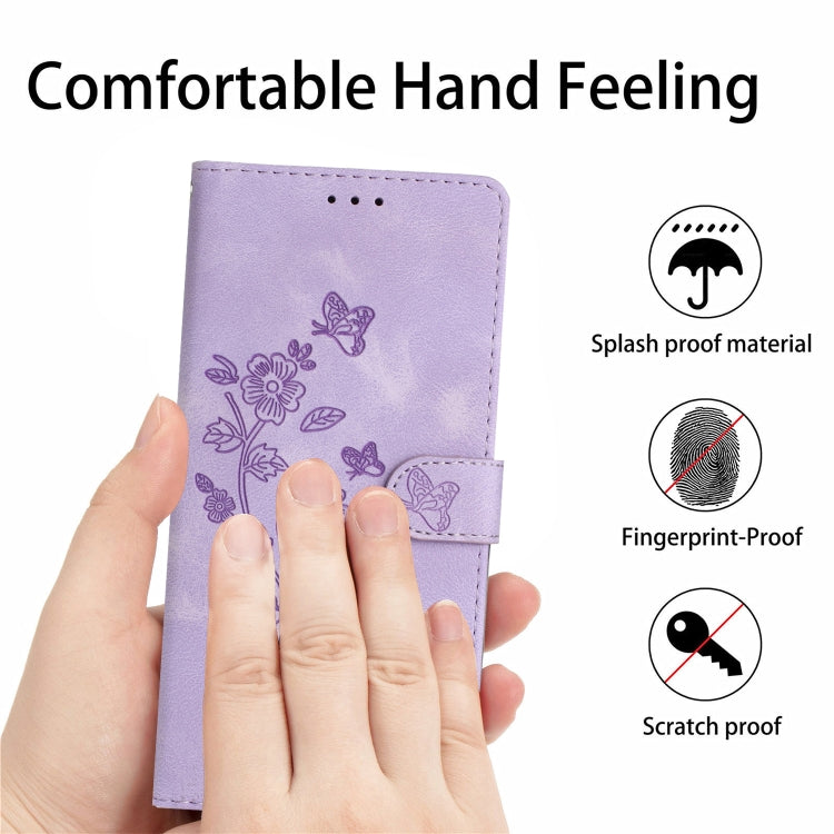 For iPhone 16 Pro Max Flower Butterfly Embossing Pattern Leather Phone Case(Purple) - iPhone 16 Pro Max Cases by buy2fix | Online Shopping UK | buy2fix