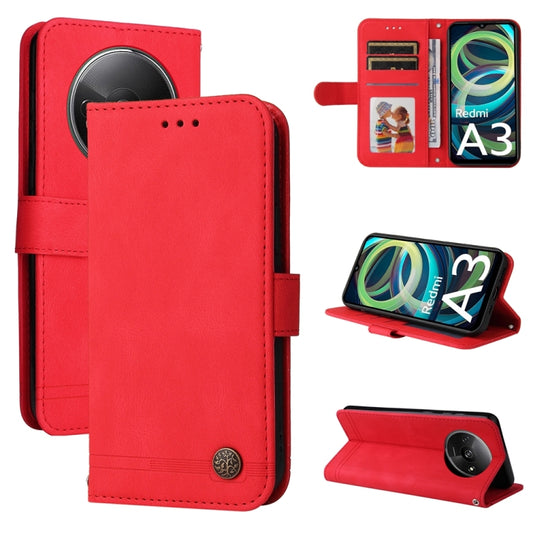 For Xiaomi Redmi A3 Skin Feel Life Tree Metal Button Leather Phone Case(Red) - Xiaomi Cases by buy2fix | Online Shopping UK | buy2fix