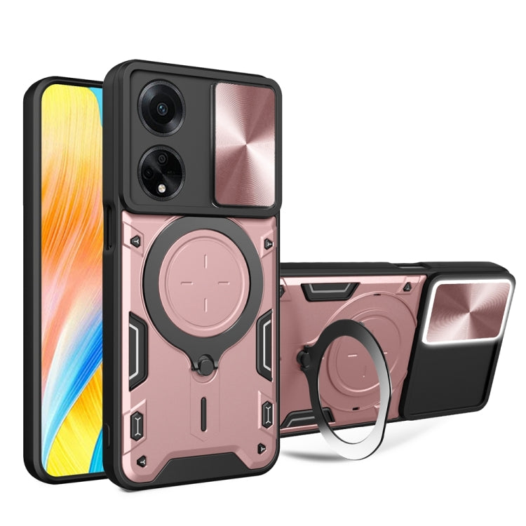 For OPPO F23 5G India / A98 5G / A1 5G CD Texture Sliding Camshield Magnetic Holder Phone Case(Pink) - OPPO Cases by buy2fix | Online Shopping UK | buy2fix