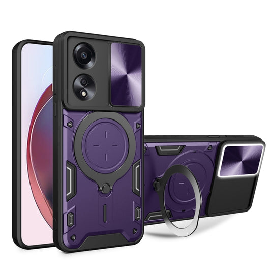 For OPPO A58 4G Global CD Texture Sliding Camshield Magnetic Holder Phone Case(Purple) - OPPO Cases by buy2fix | Online Shopping UK | buy2fix