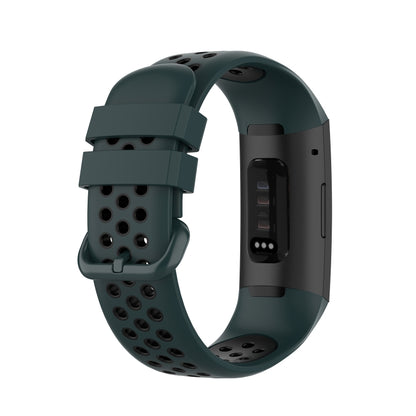 For Fitbit Charge 4 / Charge 3 / Charge 3 SE Watch Button Two Colors Silicone Replacement Strap Watchband(Olive Green Black) - Watch Bands by buy2fix | Online Shopping UK | buy2fix