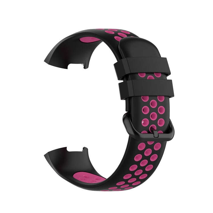 For Fitbit Charge 4 / Charge 3 / Charge 3 SE Watch Button Two Colors Silicone Replacement Strap Watchband(Black Rose Red) - Watch Bands by buy2fix | Online Shopping UK | buy2fix