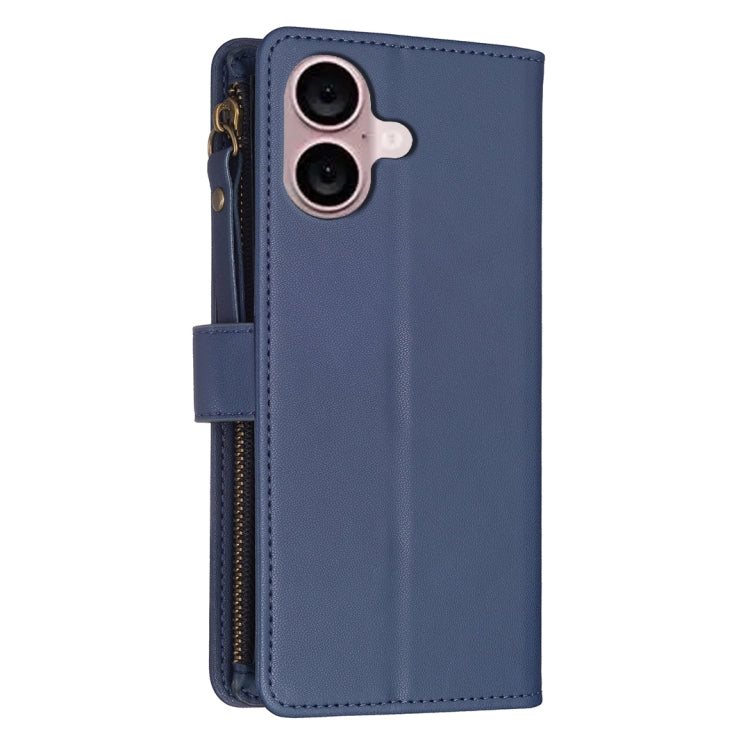 For iPhone 16 Plus 9 Card Slots Zipper Wallet Leather Flip Phone Case(Blue) - iPhone 16 Plus Cases by buy2fix | Online Shopping UK | buy2fix