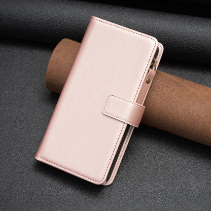 For Xiaomi Redmi Note 13 4G Global 9 Card Slots Zipper Wallet Leather Flip Phone Case(Rose Gold) - Note 13 Cases by buy2fix | Online Shopping UK | buy2fix