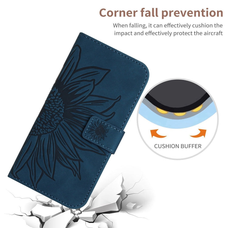 For iPhone 16 Plus Skin Feel Sun Flower Embossed Flip Leather Phone Case with Lanyard(Inky Blue) - iPhone 16 Plus Cases by buy2fix | Online Shopping UK | buy2fix