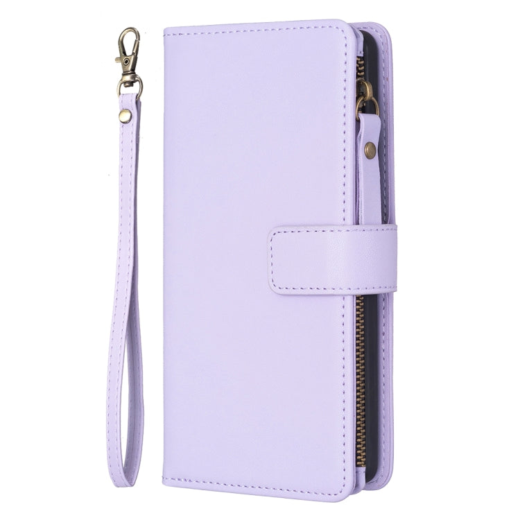 For Samsung Galaxy S23 Ultra 5G 9 Card Slots Zipper Wallet Leather Flip Phone Case(Light Purple) - Galaxy S23 Ultra 5G Cases by buy2fix | Online Shopping UK | buy2fix