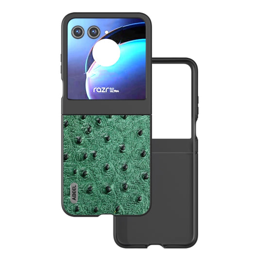 For Motorola Razr 50 ABEEL Genuine Leather Ostrich Texture Phone Case(Green) - Motorola Cases by buy2fix | Online Shopping UK | buy2fix