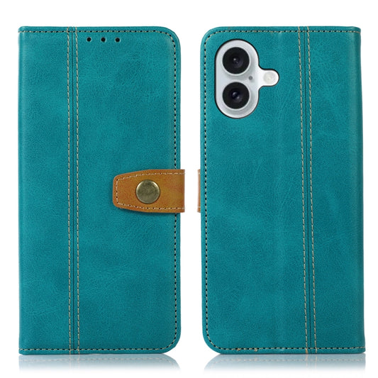 For iPhone 16 Plus Stitching Thread Calf Texture Leather Phone Case(Light Green) - iPhone 16 Plus Cases by buy2fix | Online Shopping UK | buy2fix