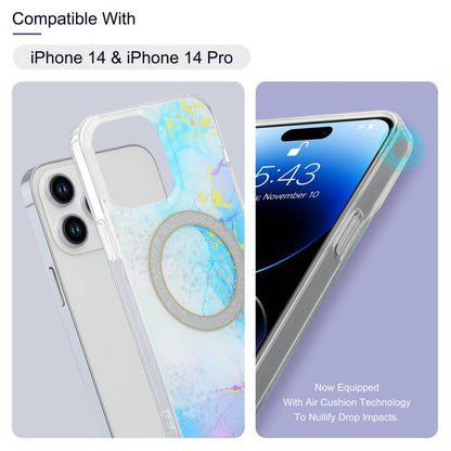 For iPhone 15 Plus Dual-side IMD Marble Magsafe Phone Case(Sky Blue) - iPhone 15 Plus Cases by buy2fix | Online Shopping UK | buy2fix