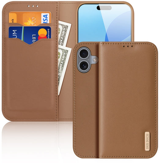 For iPhone 16 DUX DUCIS Hivo Series Cowhide + PU + TPU Flip Phone Case(Brown) - iPhone 16 Cases by DUX DUCIS | Online Shopping UK | buy2fix