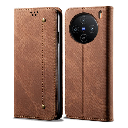 For vivo X100 Pro Denim Texture Flip Leather Phone Case(Brown) - X100 Pro Cases by imak | Online Shopping UK | buy2fix