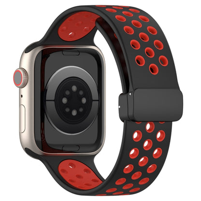 For Apple Watch SE 2022 40mm Magnetic Buckle Silicone Watch Band(Black Red) - Watch Bands by buy2fix | Online Shopping UK | buy2fix