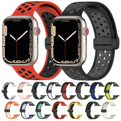 For Apple Watch 7 41mm Magnetic Buckle Silicone Watch Band(Red Black) - Watch Bands by buy2fix | Online Shopping UK | buy2fix