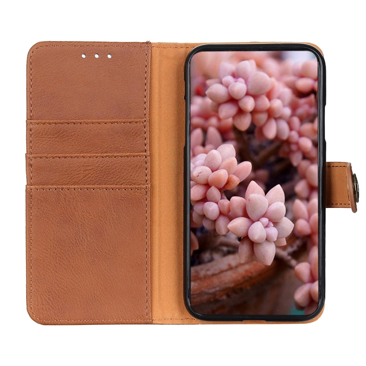 For OnePlus 12 KHAZNEH Cowhide Texture Flip Leather Phone Case(Brown) - OnePlus Cases by buy2fix | Online Shopping UK | buy2fix