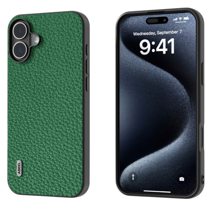 For iPhone 16 ABEEL Genuine Leather Litchi Texture Phone Case(Green) - iPhone 16 Cases by buy2fix | Online Shopping UK | buy2fix