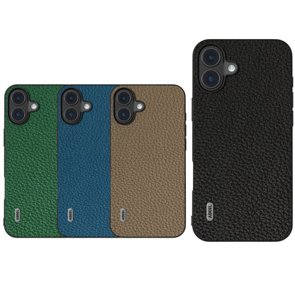 For iPhone 16 ABEEL Genuine Leather Litchi Texture Phone Case(Green) - iPhone 16 Cases by buy2fix | Online Shopping UK | buy2fix