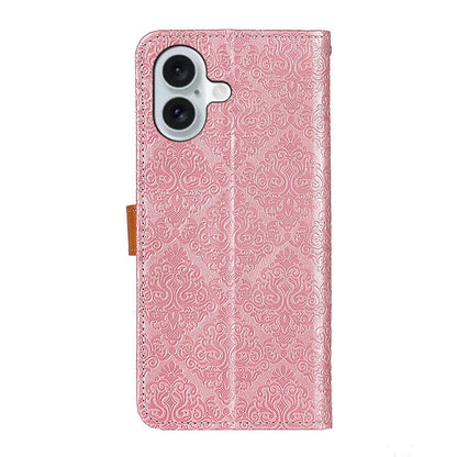 For iPhone 16 Plus European Floral Embossed Leather Phone Case(Pink) - iPhone 16 Plus Cases by buy2fix | Online Shopping UK | buy2fix