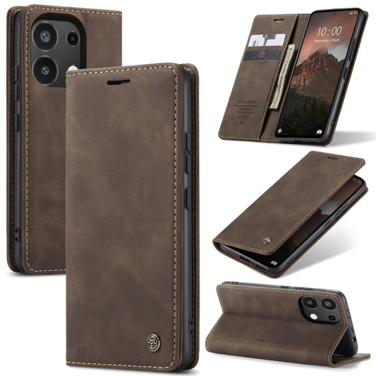 For Xiaomi Redmi Note 13 4G CaseMe 013 Multifunctional Horizontal Flip Leather Phone Case(Coffee) - Xiaomi Cases by CaseMe | Online Shopping UK | buy2fix