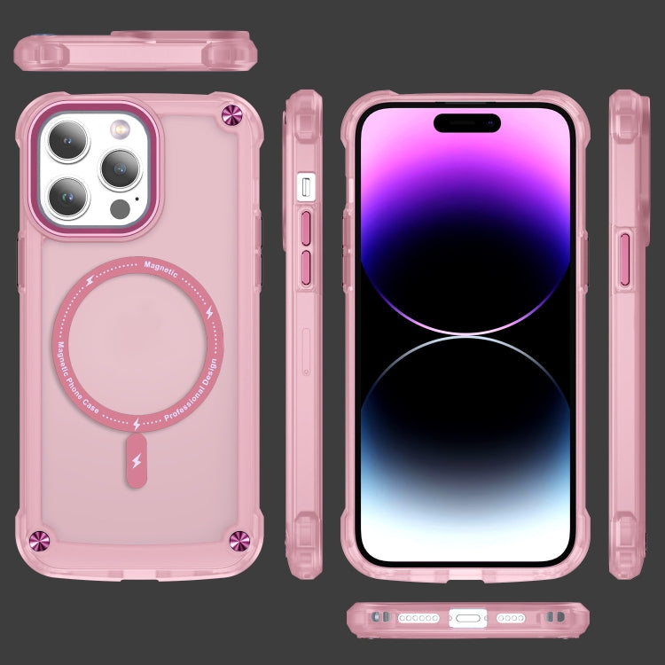 For iPhone 14 Plus Skin Feel TPU + PC MagSafe Magnetic Phone Case(Transparent Pink) - iPhone 14 Plus Cases by buy2fix | Online Shopping UK | buy2fix