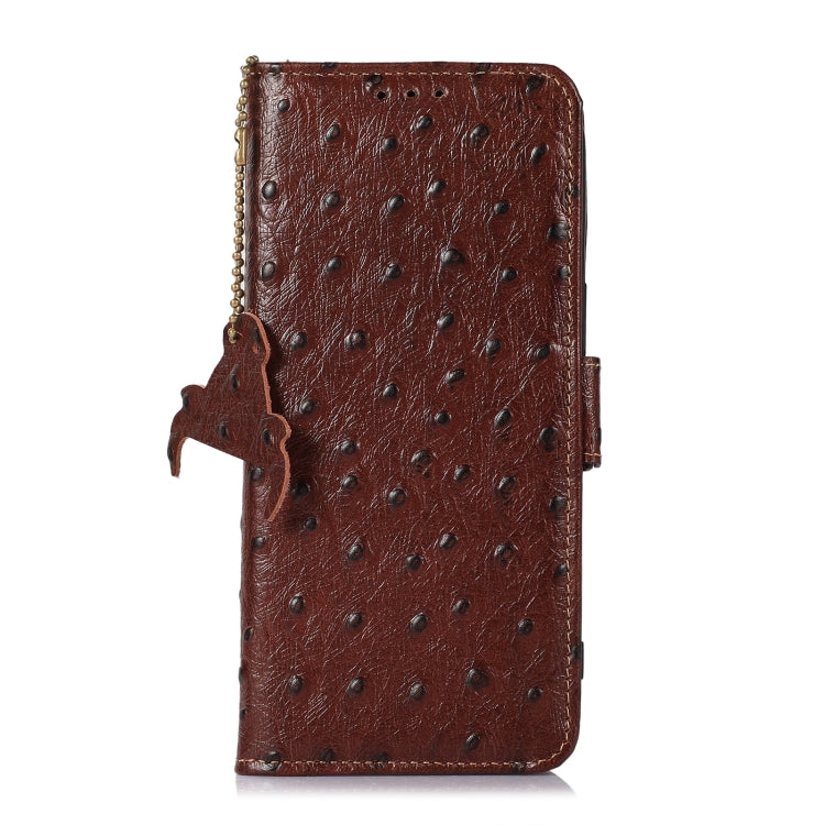 For OnePlus 12 Ostrich Pattern Genuine Leather RFID Phone Case(Coffee) - OnePlus Cases by buy2fix | Online Shopping UK | buy2fix