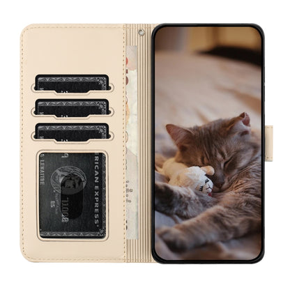 For iPhone SE 2024 Cat Embossing Pattern Leather Phone Case with Lanyard(Beige) - More iPhone Cases by buy2fix | Online Shopping UK | buy2fix