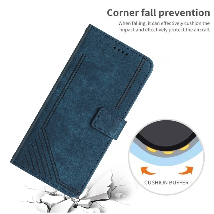 For Xiaomi Redmi Note 13 Pro Skin Feel Stripe Pattern Leather Phone Case with Long Lanyard(Blue) - Note 13 Pro Cases by buy2fix | Online Shopping UK | buy2fix