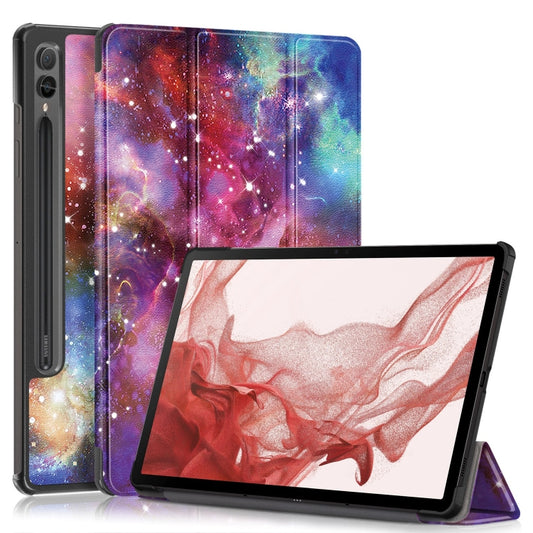 For Samsung Galaxy Tab S9+ Custer Painted 3-Fold Holder Smart Leather Tablet Case(Milky Way) - Galaxy Tab S9+ Cases by buy2fix | Online Shopping UK | buy2fix